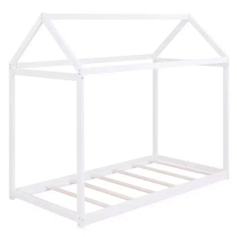 Lit plateforme en bois Whisen, taille double, en forme de maison