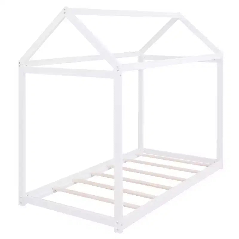 Lit plateforme en bois Whisen, taille double, en forme de maison