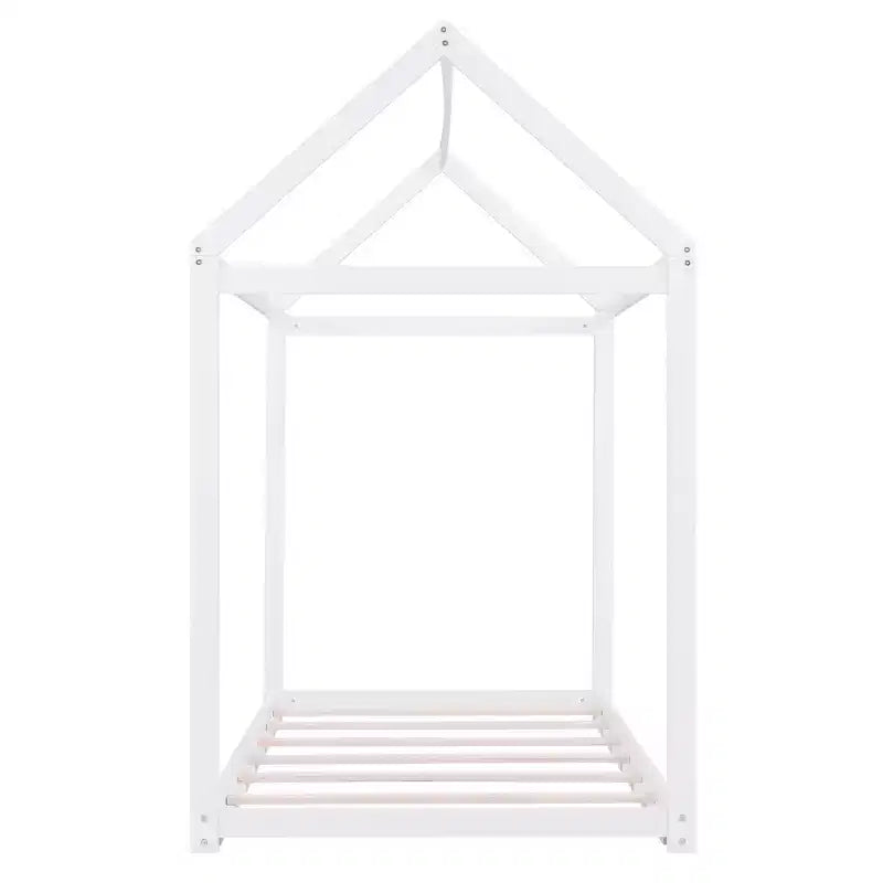 Lit plateforme en bois Whisen, taille double, en forme de maison