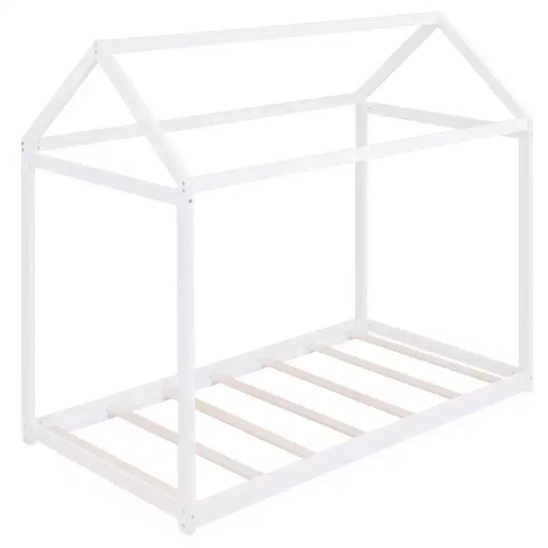Lit plateforme en bois Whisen, taille double, en forme de maison