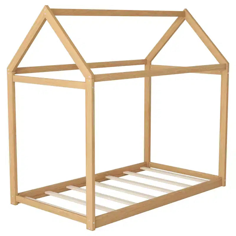 Lit plateforme en bois Whisen, taille double, en forme de maison