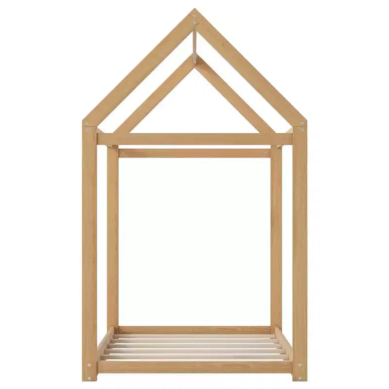 Lit plateforme en bois Whisen, taille double, en forme de maison