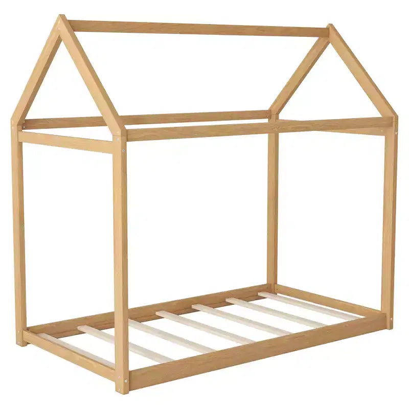 Lit plateforme en bois Whisen, taille double, en forme de maison