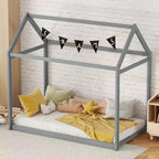 Lit plateforme en bois Whisen, taille double, en forme de maison