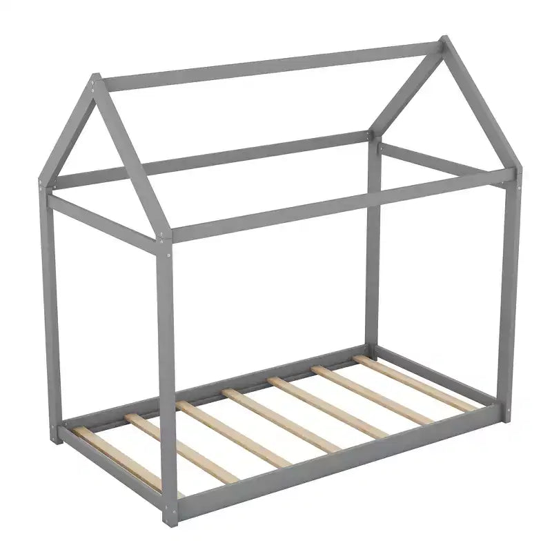 Lit plateforme en bois Whisen, taille double, en forme de maison