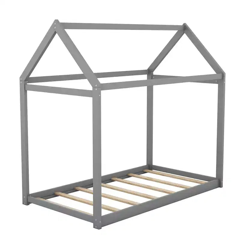 Lit plateforme en bois Whisen, taille double, en forme de maison