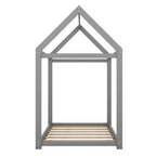 Lit plateforme en bois Whisen, taille double, en forme de maison