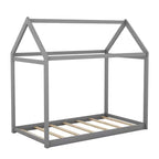 Lit plateforme en bois Whisen, taille double, en forme de maison