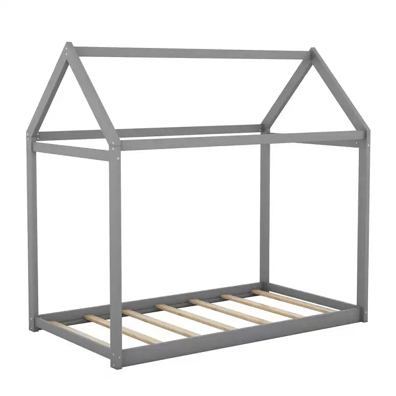 Lit plateforme en bois Whisen, taille double, en forme de maison