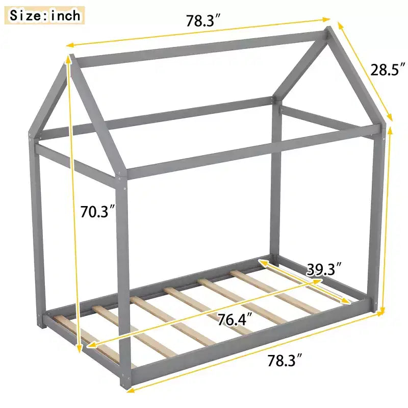 Lit plateforme en bois Whisen, taille double, en forme de maison