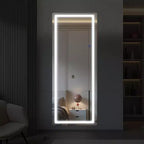 Miroir LED pleine longueur, rectangulaire, sans cadre, en aluminium, argenté, bords arrondis