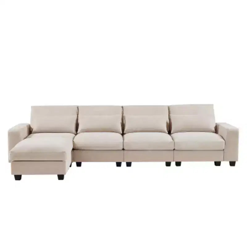 Grand canapé sectionnel moderne en forme de L garni de plumes, canapé convertible avec méridienne réversible pour salon