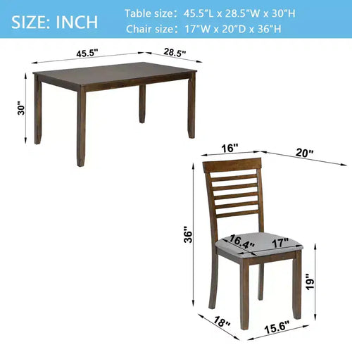Ensemble de salle à manger moderne 5 pièces : table rectangulaire en bois avec 4 chaises rembourrées pour cuisine et salle à manger