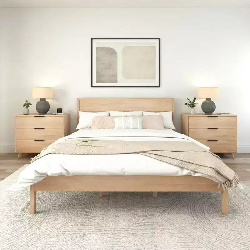 Lit King en bois massif Plank+Beam Duo avec tête de lit à panneaux, aucun sommier tapissier requis
