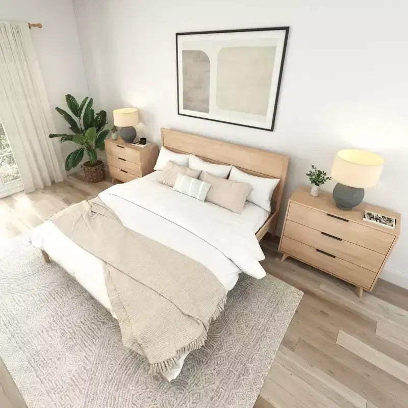 Lit King en bois massif Plank+Beam Duo avec tête de lit à panneaux, aucun sommier tapissier requis