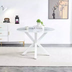 Table cross leg Mid-century Dining Table for 4-6 people With Round Mdf Table Top, Pedestal Dining Table, End Table Leisure Coffee Table