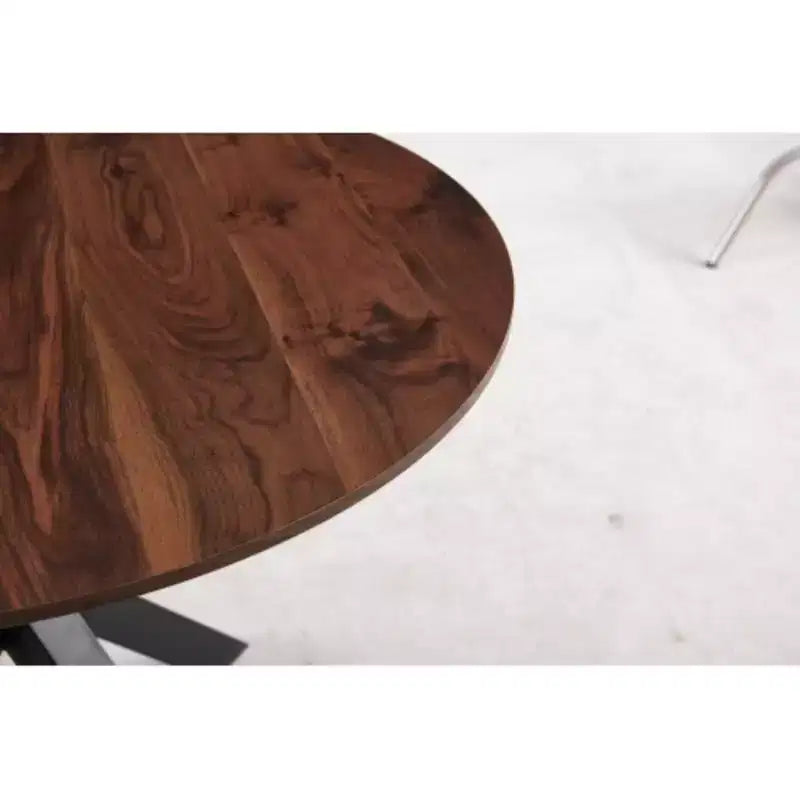 Table à manger à pieds croisés de style milieu de siècle pour 4 à 6 personnes avec plateau rond en MDF, table à manger sur pied central, table d'appoint, table basse de loisirs