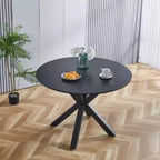 Table à manger à pieds croisés de style milieu de siècle pour 4 à 6 personnes avec plateau rond en MDF, table à manger sur pied central, table d'appoint, table basse de loisirs