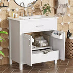 Meuble sous-vasque de salle de bain de 76 cm avec lavabo en céramique, petite vanité de salle de bain