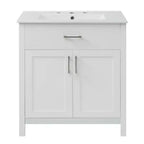 Meuble sous-vasque de salle de bain de 76 cm avec lavabo en céramique, petite vanité de salle de bain
