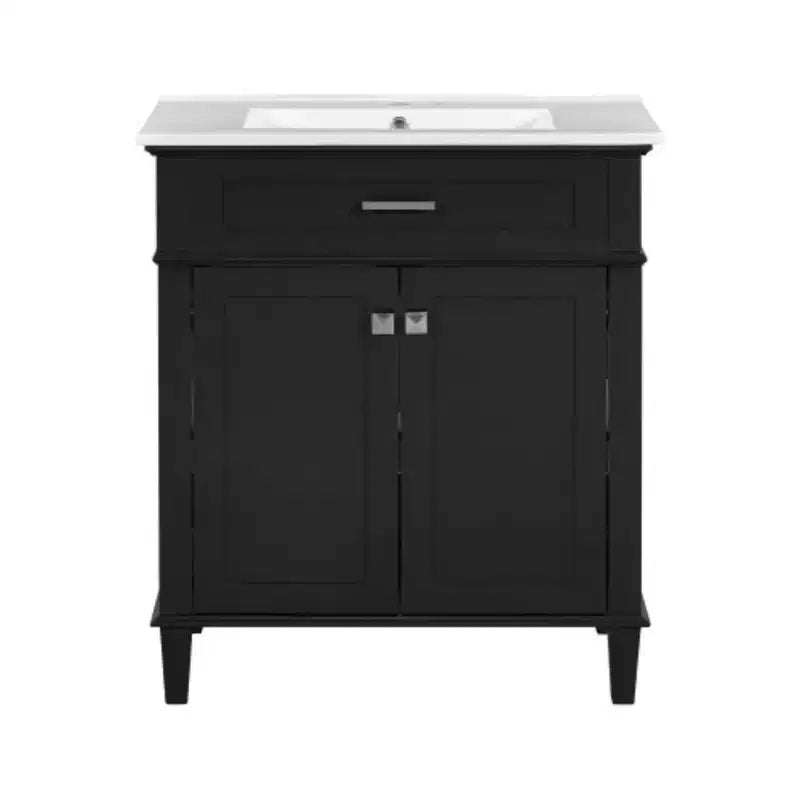 Meuble de rangement de salle de bain de 76 cm avec lavabo en céramique, fermeture de porte douce et étagère réglable
