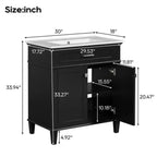 Meuble de rangement de salle de bain de 76 cm avec lavabo en céramique, fermeture de porte douce et étagère réglable