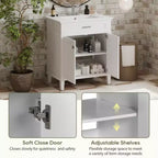 Meuble de rangement de salle de bain de 76 cm avec lavabo en céramique, fermeture de porte douce et étagère réglable