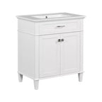 Meuble de rangement de salle de bain de 76 cm avec lavabo en céramique, fermeture de porte douce et étagère réglable