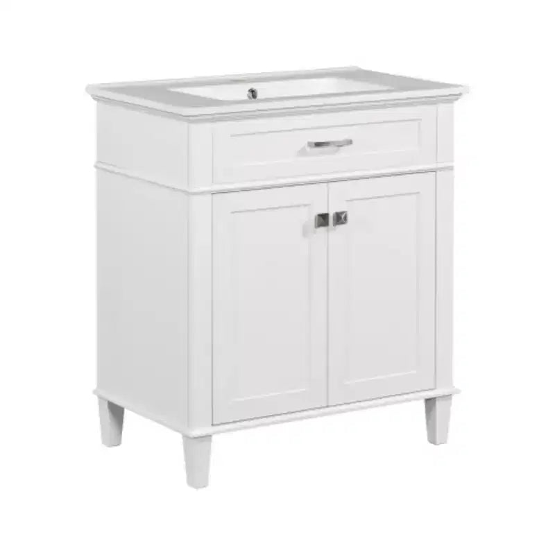 Meuble de rangement de salle de bain de 76 cm avec lavabo en céramique, fermeture de porte douce et étagère réglable