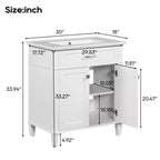 Meuble de rangement de salle de bain de 76 cm avec lavabo en céramique, fermeture de porte douce et étagère réglable