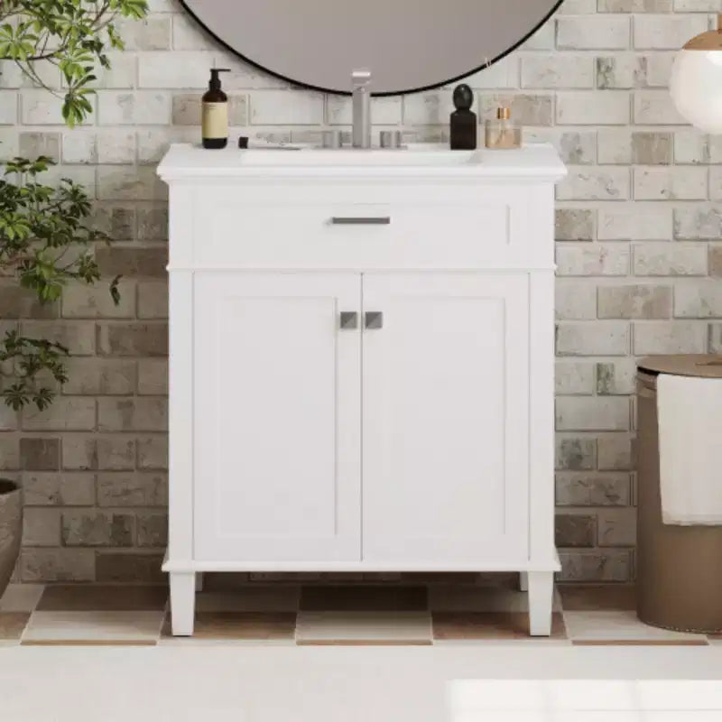 Meuble de rangement de salle de bain de 76 cm avec lavabo en céramique, fermeture de porte douce et étagère réglable