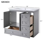 Meuble-lavabo autoportant de salle de bain de style shaker de 36 po avec évier, 4 tiroirs à fermeture douce et 2 portes à fermeture douce