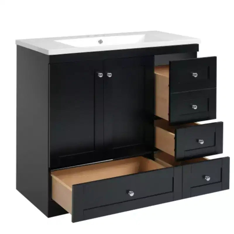 Meuble-lavabo autoportant de salle de bain de style shaker de 36 po avec évier, 4 tiroirs à fermeture douce et 2 portes à fermeture douce
