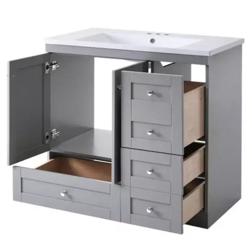 Meuble-lavabo autoportant de salle de bain de style shaker de 36 po avec évier, 4 tiroirs à fermeture douce et 2 portes à fermeture douce