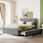 Luxury Linen Upholstered Bed with Stylish Brick Headboard & Twin XL Trundle - Dream Bedroom Essential