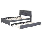 Lit capitonné en lin de luxe avec tête de lit en briques élégante et lit gigogne double XL - L'essentiel de la chambre à coucher de rêve