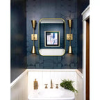 TEHOME Lucia Petit Miroir Mural Rectangulaire Arrondi Contemporain avec Cadre Doré pour Salle de Bain