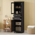 Meuble de rangement de salle de bain de 160 cm de haut avec porte vitrée indépendante et étagère réglable