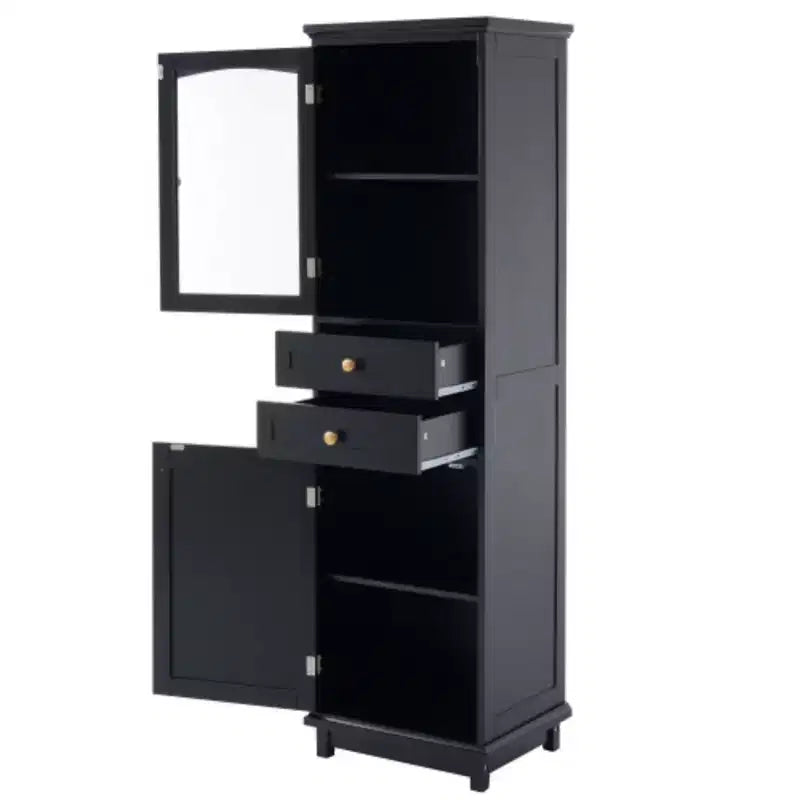 Meuble de rangement de salle de bain de 160 cm de haut avec porte vitrée indépendante et étagère réglable