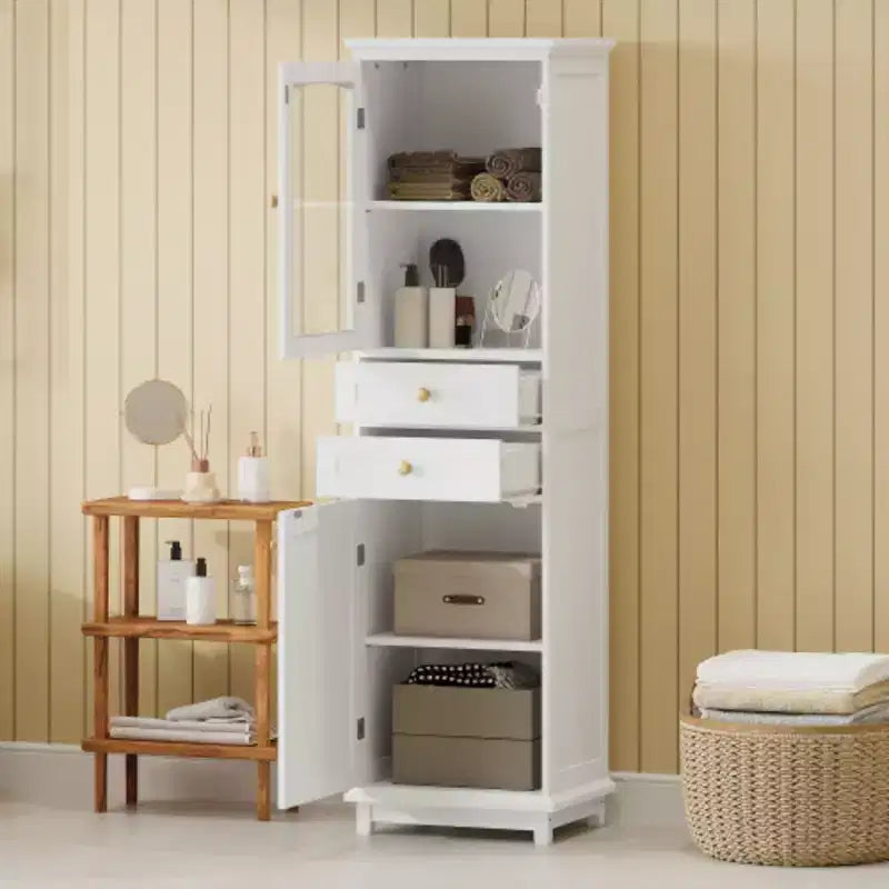 Meuble de rangement de salle de bain de 160 cm de haut avec porte vitrée indépendante et étagère réglable