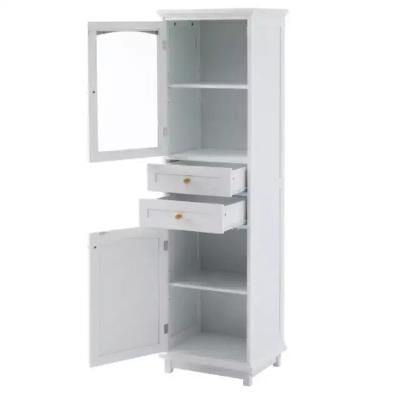Meuble de rangement de salle de bain de 160 cm de haut avec porte vitrée indépendante et étagère réglable