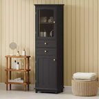 Meuble de rangement de salle de bain de 160 cm de haut avec porte vitrée indépendante et étagère réglable