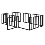 Cadre de lit simple en métal avec barrière et porte, noir