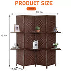 FDW Paravent Polyvalent 4/6 Panneaux avec Étagères Intégrées, Séparateur de Pièce en Bois Pliant Portable Élégant