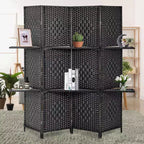 FDW Paravent Polyvalent 4/6 Panneaux avec Étagères Intégrées, Séparateur de Pièce en Bois Pliant Portable Élégant