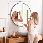 Miroir mural circulaire de 30 pouces, miroir suspendu pour au-dessus de l'évier, miroir suspendu de salle de bain