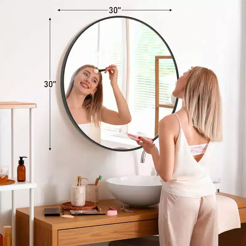 Miroir mural circulaire de 30 pouces, miroir suspendu pour au-dessus de l'évier, miroir suspendu de salle de bain