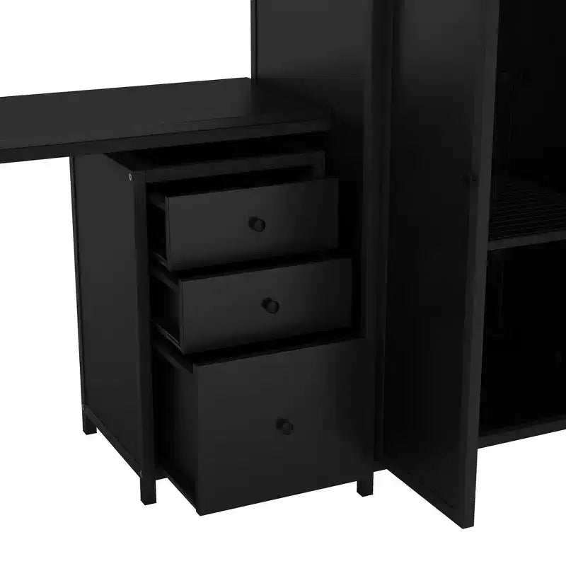 Lit mezzanine Whisen 56''L x 92.7''W de conception moderne avec cadre en métal, taille standard, avec bureau et armoire