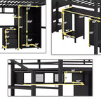 Lit mezzanine Whisen 56''L x 92.7''W de conception moderne avec cadre en métal, taille standard, avec bureau et armoire