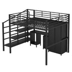 Lit mezzanine Whisen 56''L x 92.7''W de conception moderne avec cadre en métal, taille standard, avec bureau et armoire